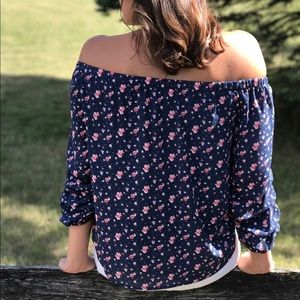 [2/$20] Off the Shoulder Blouse w/ Rouged Sleeves